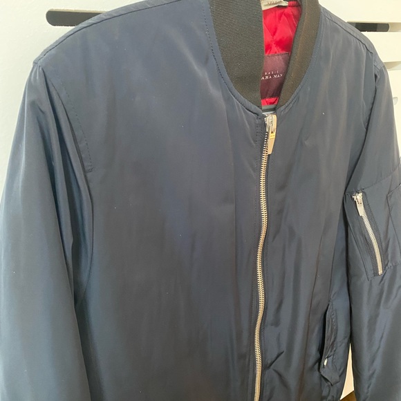 Zara Men’s Bomber Jacket - Navy Blue Size Medium - Picture 2 of 4